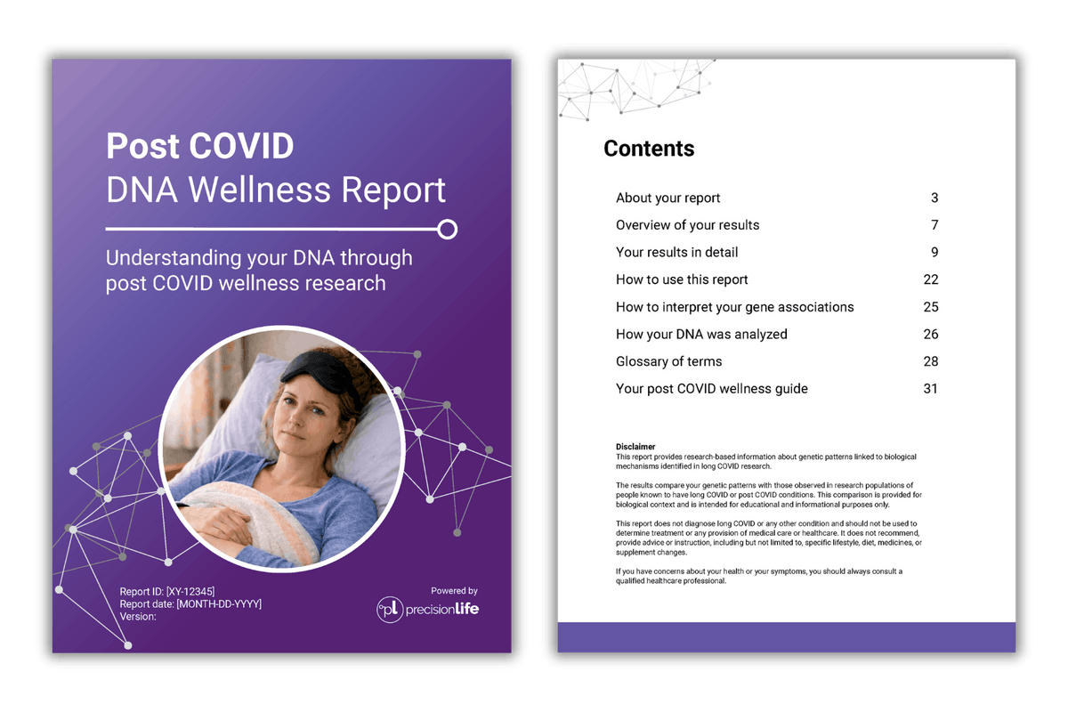 Post COVID DNA Wellness Guide cover and contents for long COVID
