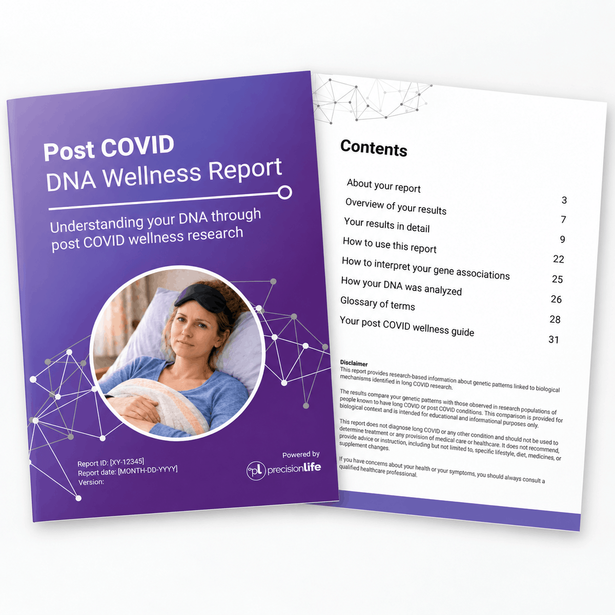 Front cover and contents page of the Post COVID DNA Wellness Report
